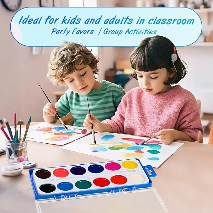 18 Pack Watercolor Paint Set,Washable Water Colors with Paint Brushes,Watercolor Paint Bulk for Kids,Water Color Paint for Classroom Parties Kindergarten and Art Activities