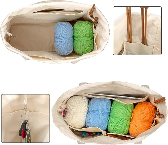 Yarwo Knitting Bag with Small Zipper Pouch, Yarn Tote for Knitting Needles, Skeins of Yarn and Crafts Supplies On the Go, Christmas & New Beginnings Gifts for Women, Sheep (Patented Design)