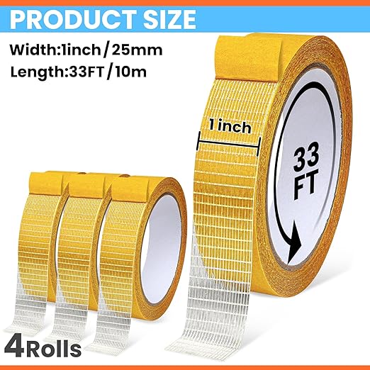 Double Sided Fabric Tape Heavy Duty for Hem, Fashion Dress, Curtains, Carpet, High Adhesive Sticky but Removable, No Sewing or Ironing Need, 1in x 33FT/10m x 4Rolls