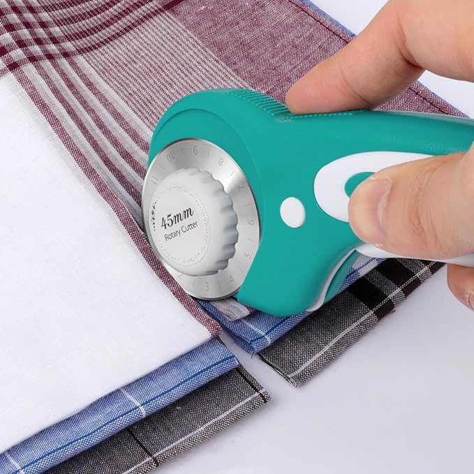 45mm Rotary Cutter for Fabric, Fabric Cutters with 5pcs Extra Rotary Blades, Roller Cutter Set for Sewing, Quilting, Leather & Craft Projects (Teal)