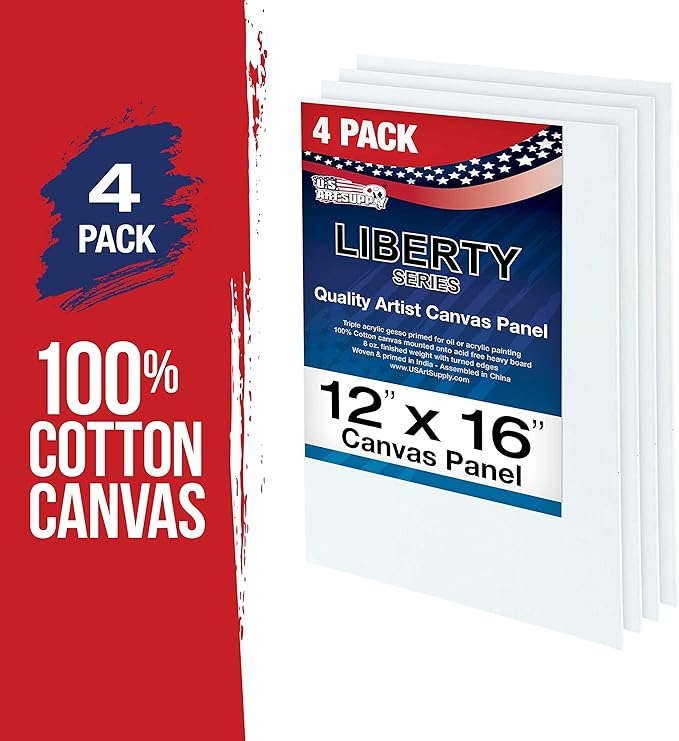 U.S. Art Supply 12 X 16 inch Professional Artist Quality Acid Free Canvas Panel Boards for Painting 4-Pack (1 Full Case of 4 Single Canvas Board Panels)