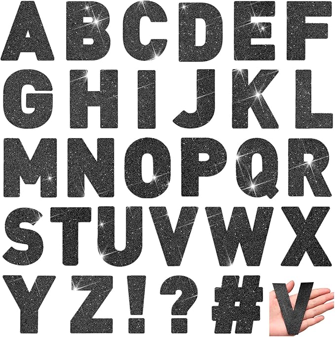 Harloon 232 Pcs 24 Sheets Large Glitter Letter Stickers Big Font Alphabet Letter Self Adhesive Letters Kit Mailbox Stickers for Mailbox Bulletin Boards Classroom Home(Black,4 Inch)