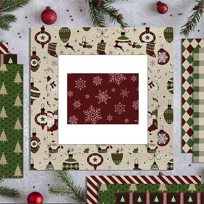 24 Sheets Christmas Scrapbook Paper 12'' × 12'' Double-Sided Xmas Red Green Pattern Paper Decorative Art Cardstock for Holiday DIY Crafts Card Making Scrapbook Supplies