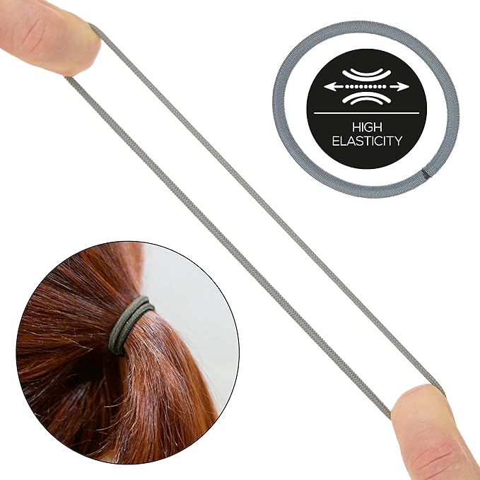Expressions 216-Piece Hair Ties, 4mm Gray Shades Elastic Bands, Durable, Clasp-Free, Comfort-Fit for All Hair Types, Women and Men