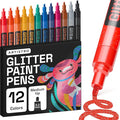 ARTISTRO 12 Glitter Paint Pens for Glass Marking, Rock Painting, Ceramic, Wood, Fabric, Scrapbooking, DIY Craft Making, Coloring - Acrylic Paint Markers Medium Tip 3mm
