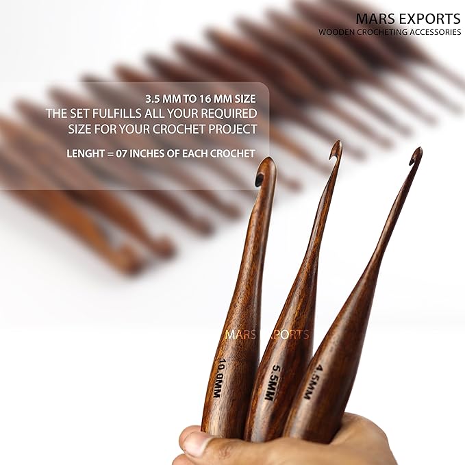 13 Pieces Premium Wooden Crochet Hooks, Crochets Hooks Set for Knitting and Crocheting - Rosewood Knitting Needles (Dolphin)