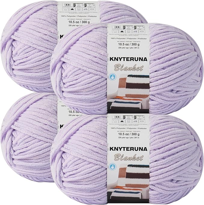 #6 Super Bulky Blanket Yarn for Crocheting - 4 Skeins(Each 10.5oz/300g, 220yds/201m), Chunky Chenille Thick Plush Big Soft Yarn for Crocheting Knitting Blankets, Lavender Fog