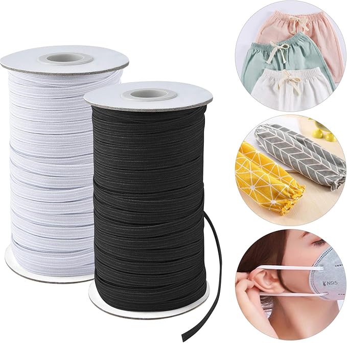 Coopay 40 Yards Length 1/2" Width Elastic Bands Flat Elastic Cord Rope Heavy Stretch Spool Knit for Sewing DIY Projects, Arts & Crafts, 2 Rolls, 20 Yards/Roll (Black and White, 1/2 Inch)
