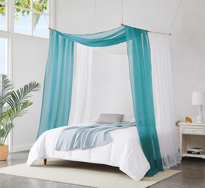 WARM HOME DESIGNS Wedding Arch Draping Fabric Bundle Has 2 288 Inch (24 Feet) Scarves in Teal & White Fabric Colors for Wedding Ceremony or Photoshoot Decoration. AD White & Teal 288”