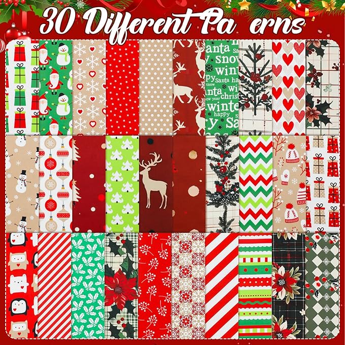 60 Pcs Christmas Quilting Fabric Roll 2.6 x 40" Cotton Fabric Strips Precut Jelly Patchwork for Craft Sewing(Holiday)