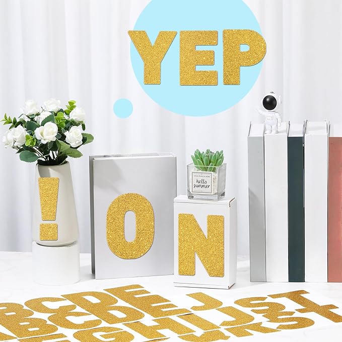 Harloon 232 Pcs 24 Sheets Large Glitter Letter Stickers Big Font Alphabet Letter Self Adhesive Letters Kit Mailbox Stickers for Mailbox Bulletin Boards Classroom Home(Gold,4 Inch)