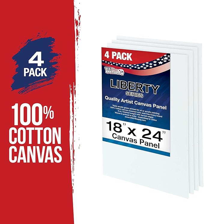 U.S. Art Supply 18 X 24 inch Professional Artist Quality Acid Free Canvas Panel Boards for Painting (Pack of 4)