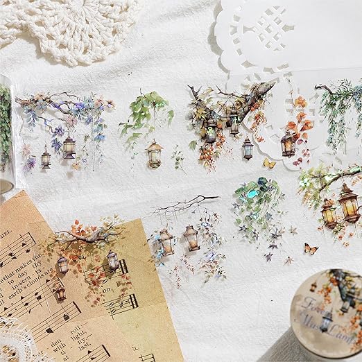 Floral Washi Tape Scrapbook Supplies Laser Shell Light Natural Scene Wide Washi Tape Stickers Decorative Tape Butterfly Flower Washi Stickers for Journaling Scrapbook Stickers Junk Journal Supplies