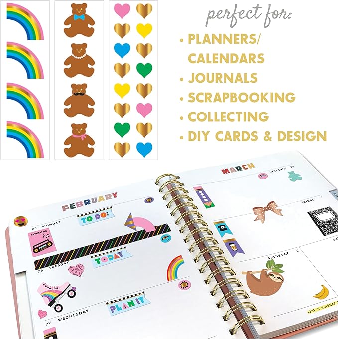 Mrs. Grossman's Beary Cute 3-Roll Sticker Gift Box with Over 175 Premium Stickers with Bears, Rainbows, and Hearts for Collecting, Scrapbooking and Decoration, Kids and Adults