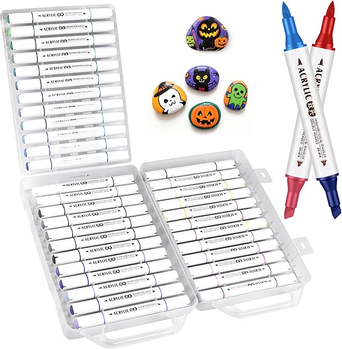 72 Colors Paint Markers, Acrylic Paint Pens with 36 Dual-Color Brush Tips,Waterproof Markers for Rock Painting, Wood, Canvas, Stone, Glass, Ceramic Surfaces, DIY Crafts Making Art Supplies