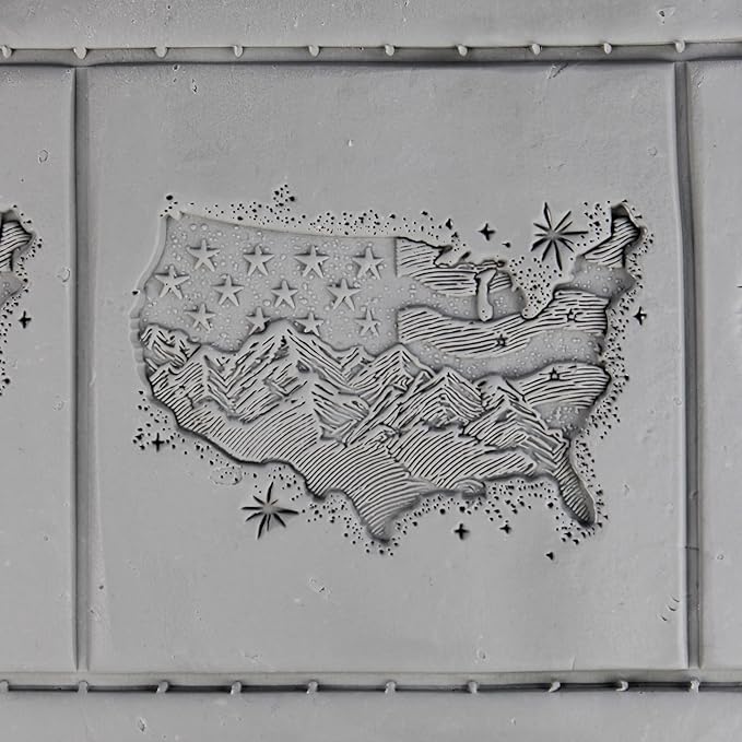 USA Outline Clay Texture Roller (4") - America Set #01 - Embossing Pattern Roller for Polymer & Ceramic Clay, Pottery & Crafts