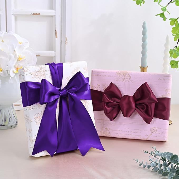 Purple Satin Ribbon 3 inch X 15 Yards Polyester Ribbon for Gift Wrapping Very Suitable for Weddings Party Hair Bow Invitation Decorations and More