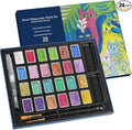 3ml Glitter Watercolor Paint Set with Paper, 24 Colors Shimmer Metallic Watercolour Painting Sets, Solid Pearl Water Color Paints, Matisse Style (Matisse 24Colors-L)