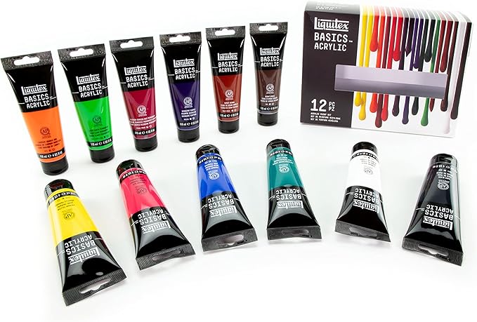 Liquitex BASICS Acrylic Paint Set, 12 x 118ml (4-oz) Tube Paint Set
