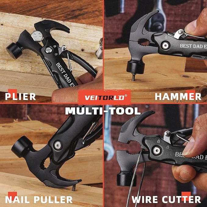 VEITORLD Gifts for Dad from Daughter Son, All in One Tools Hammer Multitool, Stocking Stuffers for Dad Who Wants Nothing, Christmas Birthday Gift Ideas for Men Father, Cool Gadgets, Presents for Dad