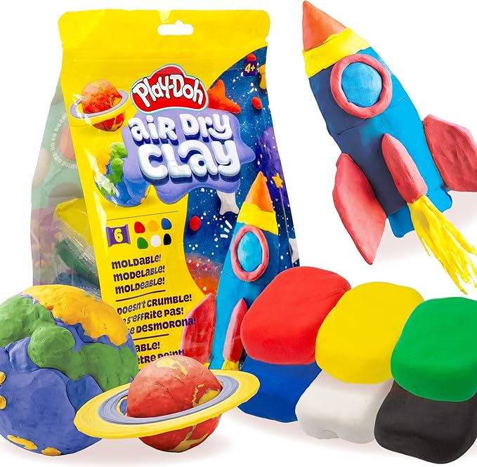 Play-Doh Brand Air Dry Clay, 6 Vibrant Clay Colors, Soft & Ultra Light Modeling Clay for Kids, Moldable, Paintable, Crumble-Free