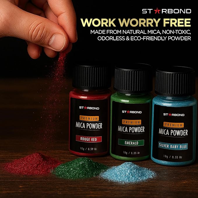 Starbond 24-Color Mica Powder Set — Natural, Irritant-Free Pigments (10g Bottles) — Featuring Vibrant 5 Reds, 7 Greens & 11 Blue Tones — for Resin Art, Wood Inlays, DIY, Soap & Candle Making