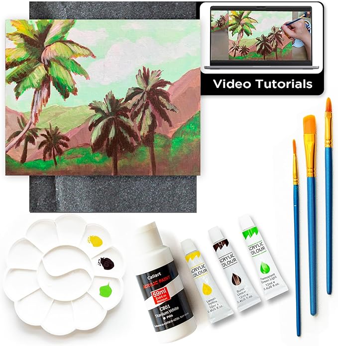 Painting4Real DIY Art Painting Kit for Adults – Learn to Paint Retro Oahu with Video Tutorials – 9 Pieces Acrylic Paint Set for Adults –Perfect Christmas Crafts & Holiday Gifts for Art Lovers
