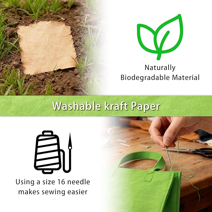 GONGZITEM Washable Kraft Paper Roll 19.5" x 58.5" – Sewable Kraft Paper Fabric for DIY Bag Making, Tote & Lunch Bags – Leather-Like Craft Material (GZ07)