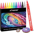 12 Colors Glitter Markers, 0.7mm Extra Fine Tip Sparkling Acrylic Paint Pens for Crafts, Adult Coloring, and DIY Projects on Paper, Rock, Wood, Glass and Fabric