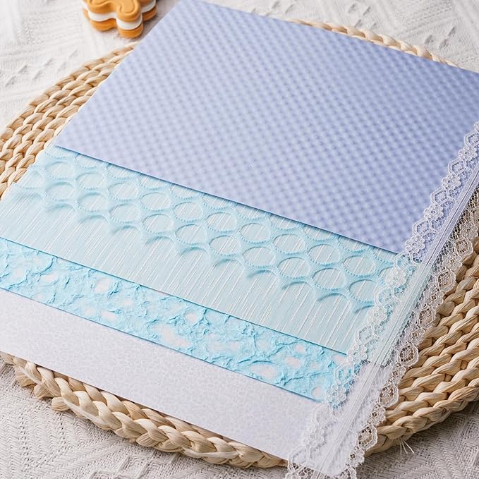 15Pcs Handmade Scrapbook Art Paper Craft Textured Paper Colorful A5 sheet Mesh Special Paper Mix for Scrapbooking Junk Journal Journaling Supplies DIY Materials,5.8x8.2 inches (Blue)