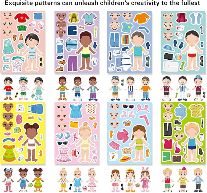 24 Sheets Make a Face and Dress Up Stickers for Girls Boys, Make Your Own Stickers for Kids Toddlers, Preschool Children Crafts Party Favor, Rewards, Art Craft, Birthday Gift