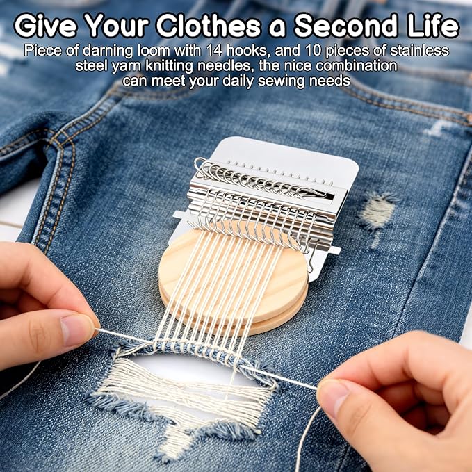 PatchMaker 2.0 Kit, Small Loom Speedweve Type Weave Tool, Knitting Kit Mini Portable Patch Darning Looms for Quickly Sewing Repair, Sewing, Knitting Kit for Beginners (14 Hooks)