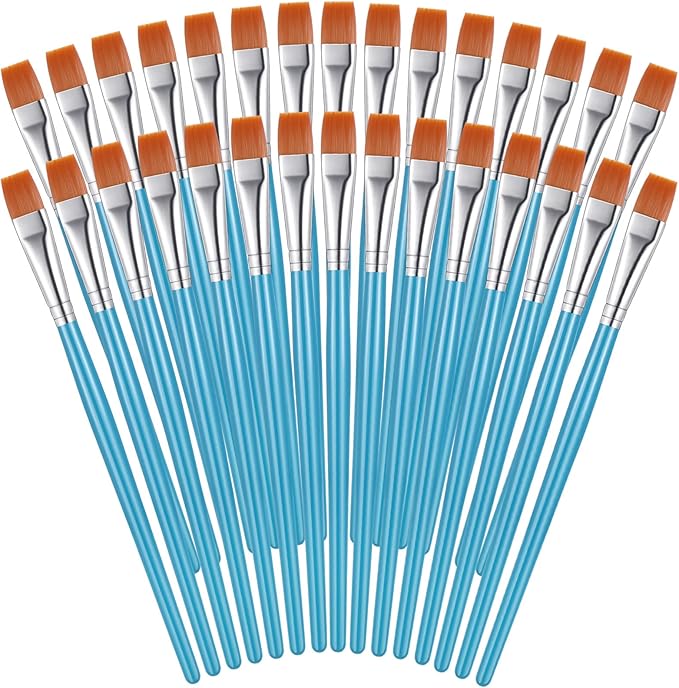 Zonon 30 Pieces Paint Brushes Bulk Small Flat Top Acrylic Oil Paint Brush for Artists Mini Touch up Crafts Detail Painting(1/2 Inch,Blue)
