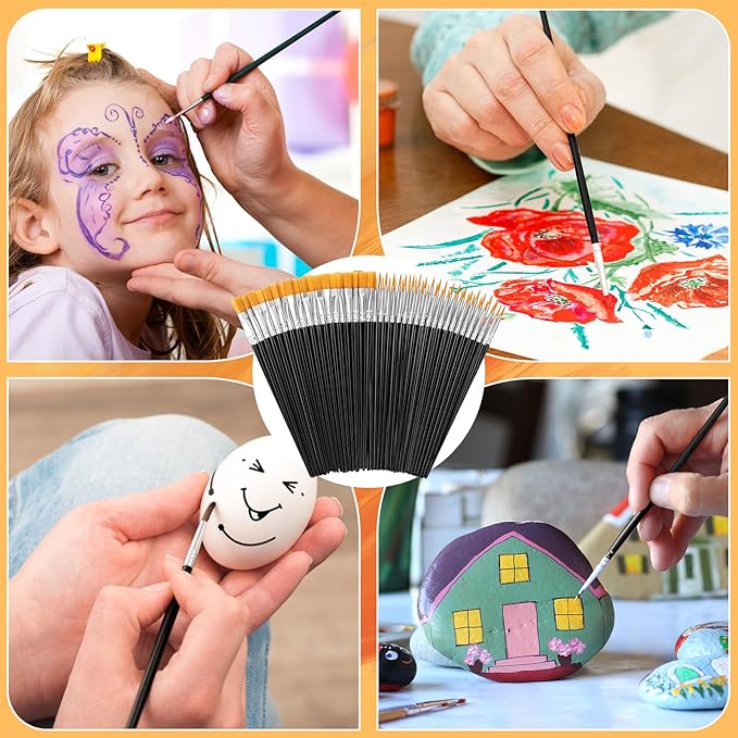 AROIC Small Paint Brushes Bulk,80 Pcs Black Nylon Hair Paint Brushes for Kids Flat Tip Round Acrylic Paint Brush Sets,Acrylic Paint Brush for Classroom Oil Watercolor Face Painting Touch Up
