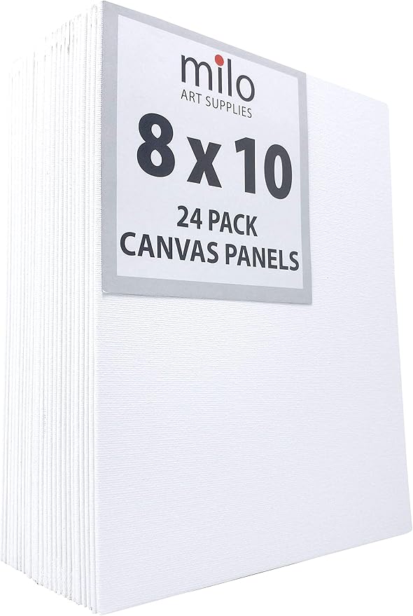 milo Canvas Panel Boards for Painting | 8x10 inches | 24 Pack of Flat Canvas Panels, Primed & Ready to Paint Art Supplies for Acrylic, Oil, Mixed Wet Media, & Pouring, Bulk Painting Party Pack