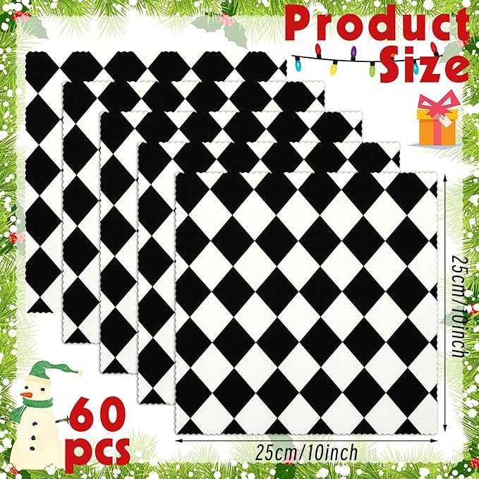 Oudain 60 Pcs 10 x 10 Inch Black and White Checkered Fabric Racing Car Themed Square Plaid Buffalo Fat Patchwork Precut Strips for Chequered Flag DIY Craft Material Halloween Quilting Sewing Handmade