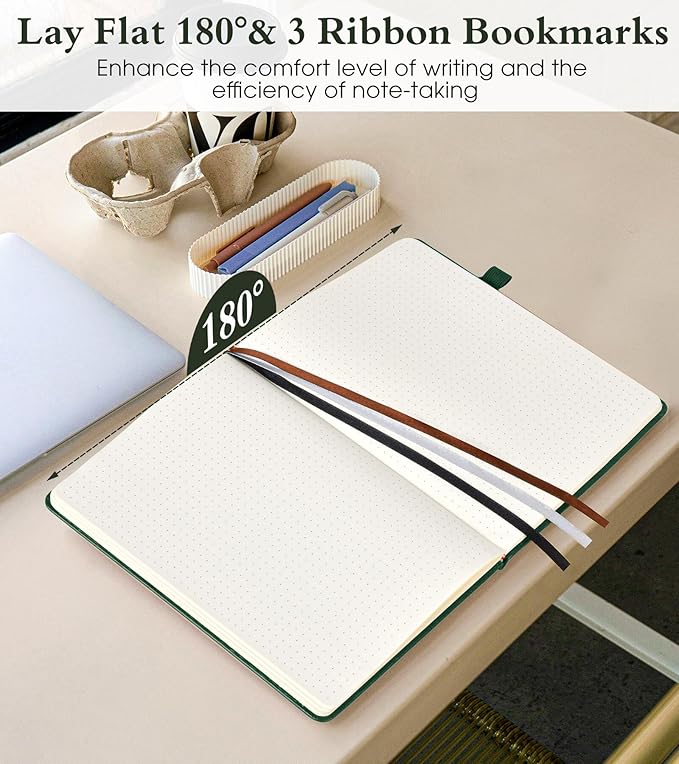 Dotted Journal Notebook for Women Men, 160 Pages Dot Grid Journals for Writing, A5 Hardcover Vintage Leather Bullet Journaling Notebooks for School, Work, Travel, Note Taking 5.8"x8.5"(Green)