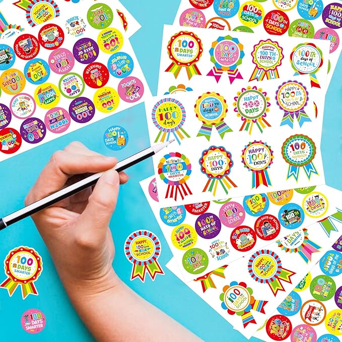 192 PCS Happy 100 Days of School Stickers for Kids, 100th Day Smarter Badge Reward Stickers, Teacher Reward Smarter Sticker School Party Favors
