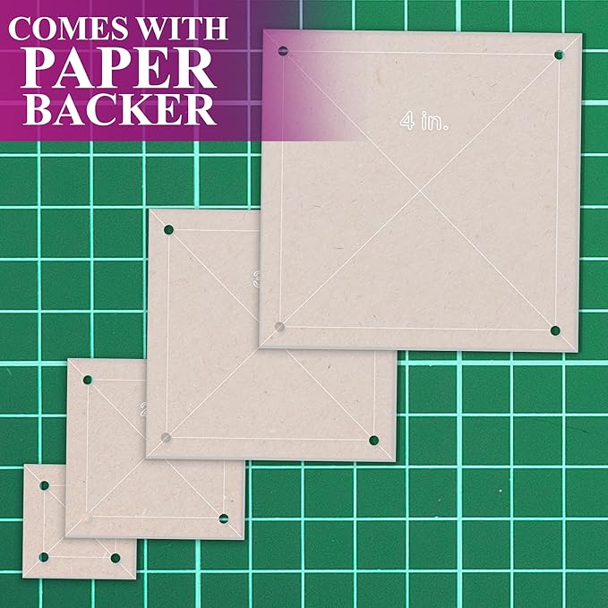 Quilting Acrylic Template Set | Precision Tools for Quilting Enthusiasts | Square Design | Includes Sizes 4", 3", 2", 1" | 1/8 Clear Acrylic | 1/4" Seam Allowance for Accuracy