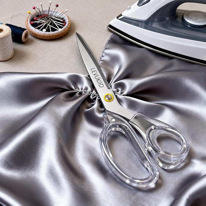 Acrylic Scissors fabric Scissor, 9 Inch Titanium Coated Blades and Ergonomic scissors all purpose, Clear scissors for Office Desk, Modern Design for Craft, Sewing, fabric,Office/Silver