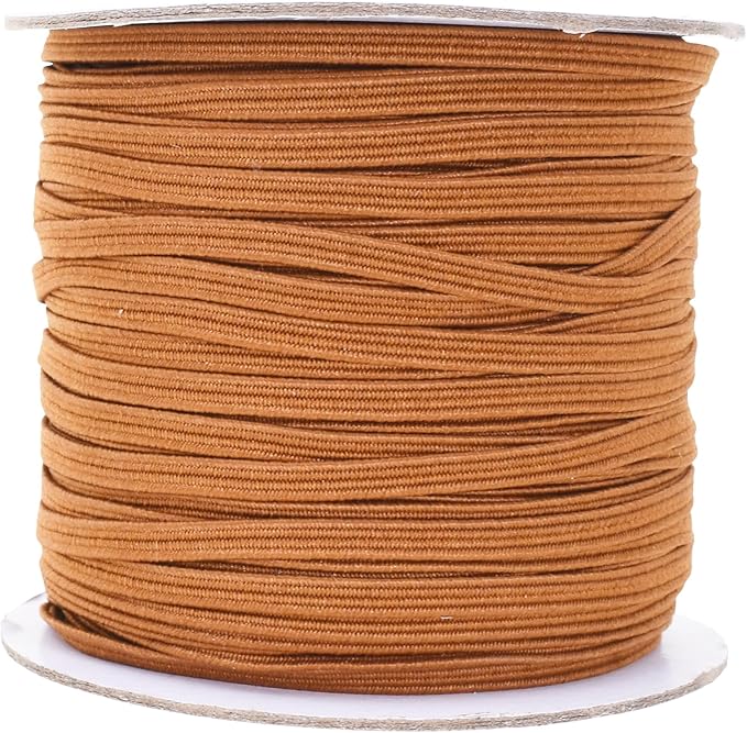 Mandala Crafts 3mm 50 Yds Roll of Russet Brown Elastic Bands for Sewing - 1/8 Flat Elastics Cord - 1 8 Inch Braided Stretch Straps for Crafting