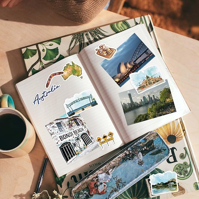 Navy Peony Outback Australia Travel Stickers (32pcs) — for Scrapbooks, Journals