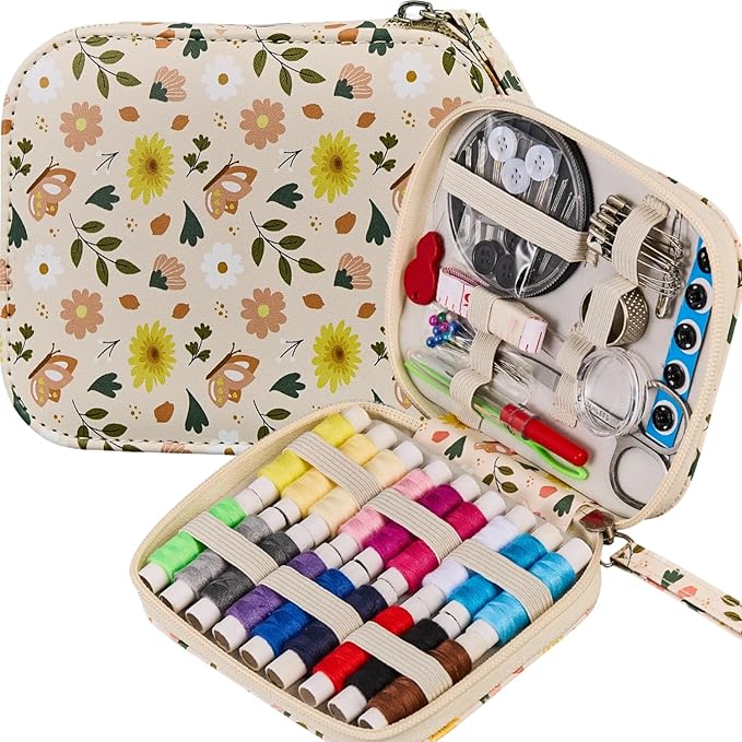 Printing Small Sewing Kit Butterflies Pattern Professional Sewing Supplies Basic Portable Travel Sewing Kit for Adults,Arts Craft DIY,Emergency, Home Beginners