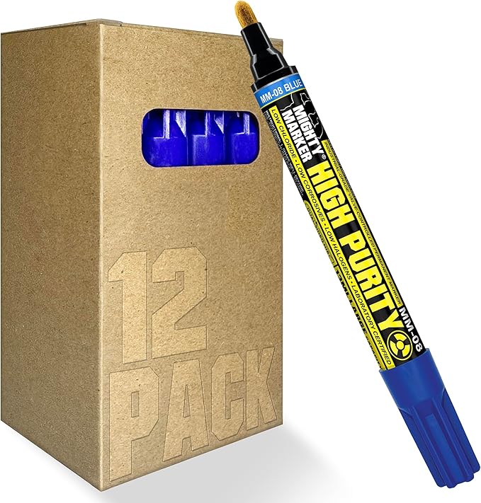MM-08 High Purity Liquid Paint Marker, Certified and Tested for Metals and Corrosion, Made in USA - Blue 12 Pack
