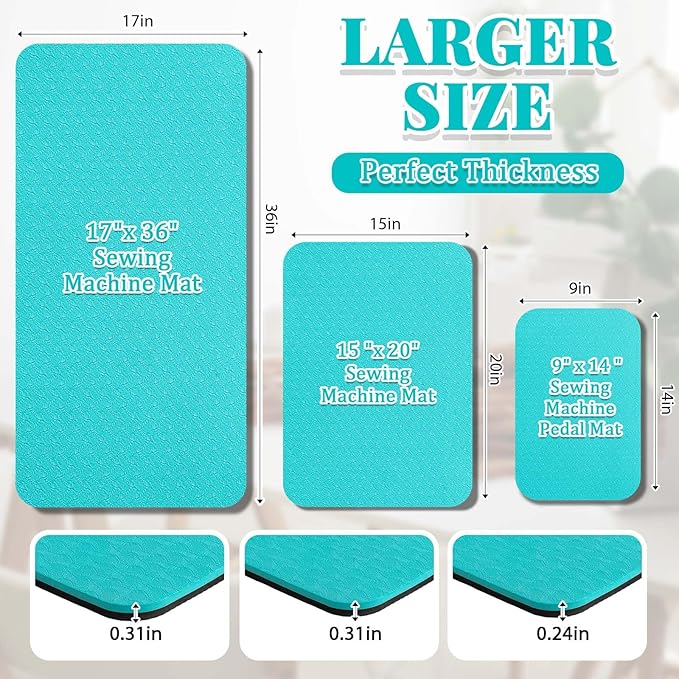 3 Pcs Sewing Machine Muffling Mat Pedal Mat Sewing Machine Pad No Slip Rubber Stay in Place Mats for Calms Vibration(Blue Black,15 x 20 Inch,14 x 9 Inch,17 x 36 Inch)