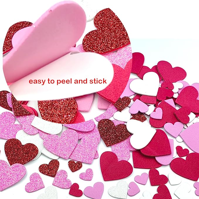 360PCS Heart Foam Stickers，Self Adhesive Puffy 3D Shapes for Arts & Crafts Supplies,Valentines Day Foam stcky for Greeting Card (360)