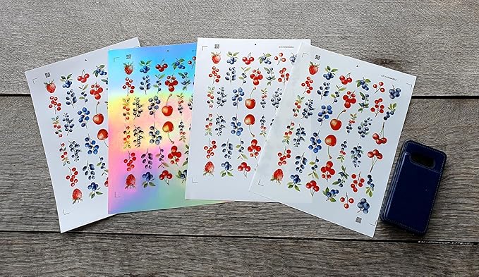 Stickers Pack (Over 150 Stickers) Delicious Colourful Summer Berries Vintage Styled Small Vinyl Stickers White Holographic Transparent