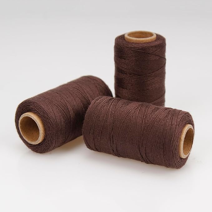 Lusecarl Polyester Thread 110 Yards Each Spool for Hair Extensions 3 Rolls Hair Weave Sewing Threads for Hand Sewing, Hair Extensions, Making Wigs DIY (3 Thread, Brown)