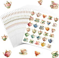 300 Pcs Vintage Tea Cups Stickers Rustic Mini Tea Time Stickers Party Favors Aesthetic Waterproof Vinyl Decals Pack for Water Bottles Scrapbooking Laptop Luggage Phone Skateboard