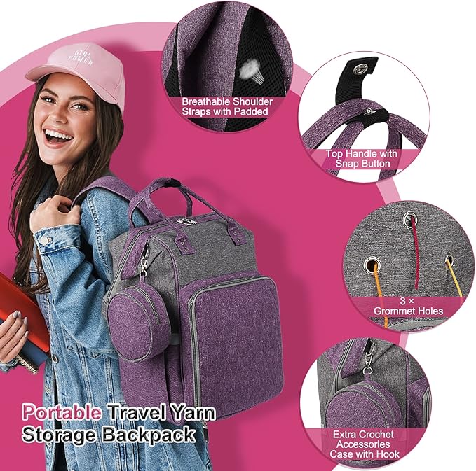 Coopay Knitting & Crochet Bag - Large Yarn Storage Backpack, Portable Organizer for Knitting Needles, Crochet Hooks & Supplies